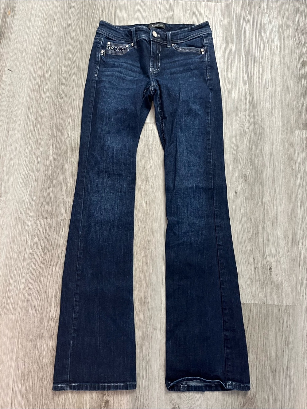 381–Dark Indigo Flare Jeans with Decorative Pocket